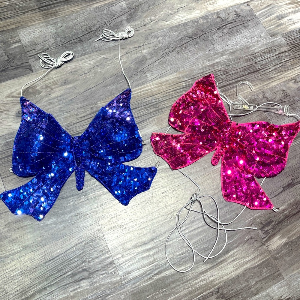 SOLD! Butterfly sequin tie tops